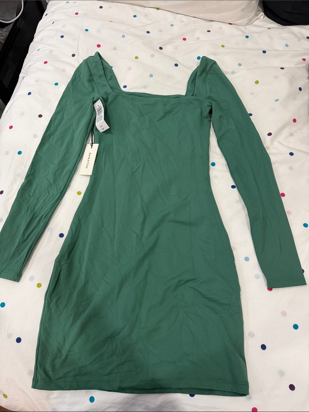 Babaton Forest Green contour square neck Long Sleeve bodycon NWT